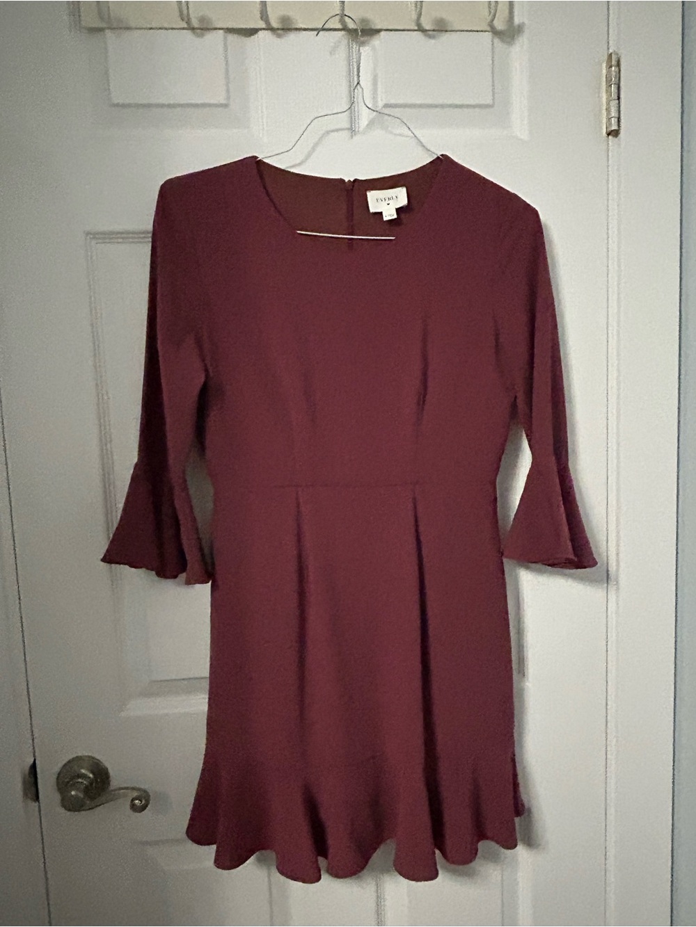 Everly Burgundy Rose A-Line Dress with Bell Sleeves